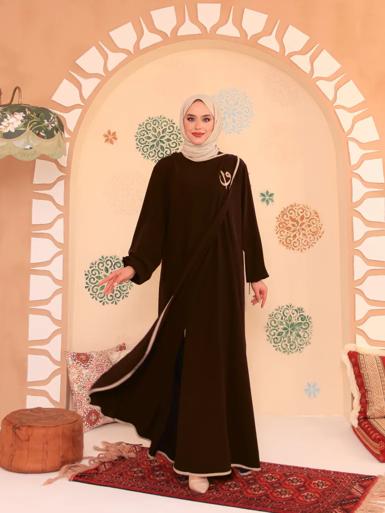Elif Vav Detaylı Ferace - Acı Kahve