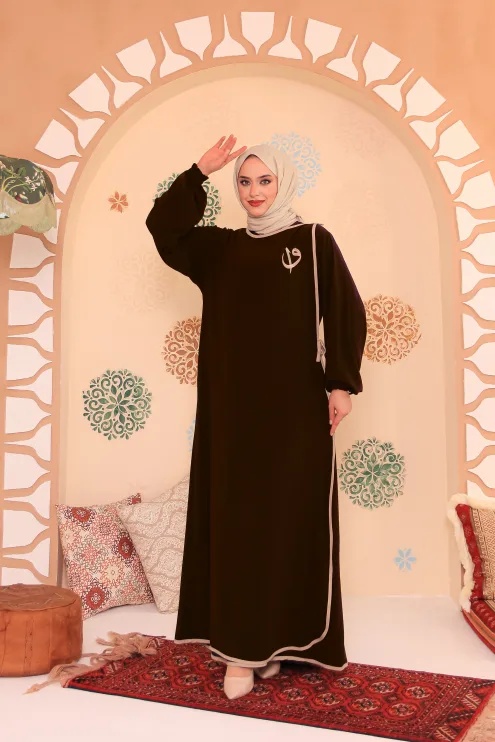 Elif Vav Detaylı Ferace - Acı Kahve