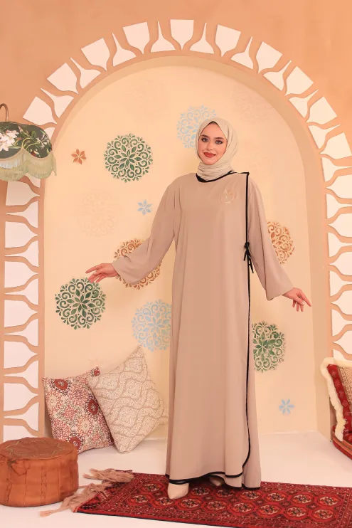 Elif Vav Detaylı Ferace - Bej