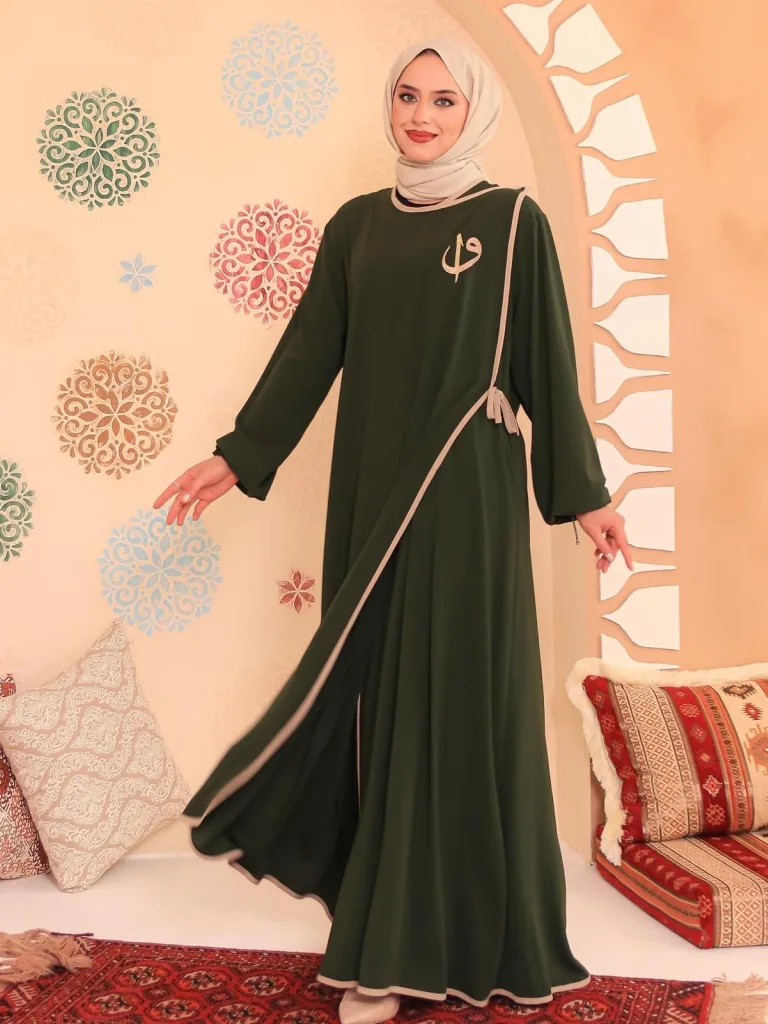 Elif Vav Detaylı Ferace - Haki