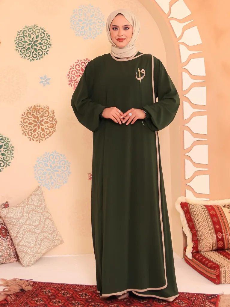 Elif Vav Detaylı Ferace - Haki