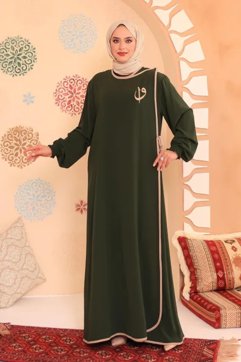 Elif Vav Detaylı Ferace - Haki