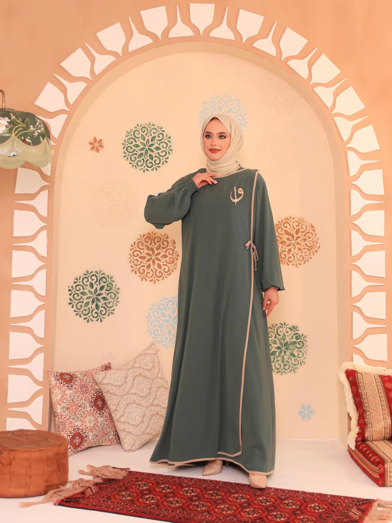 Elif Vav Detaylı Ferace - Mint Yeşili