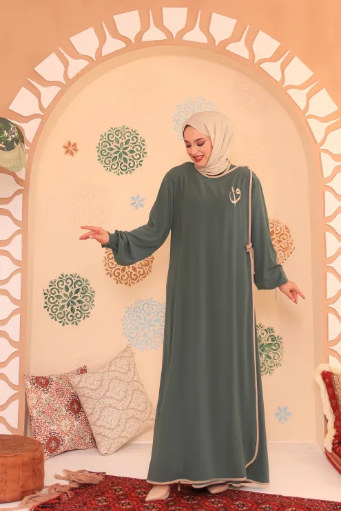 Elif Vav Detaylı Ferace - Mint Yeşili