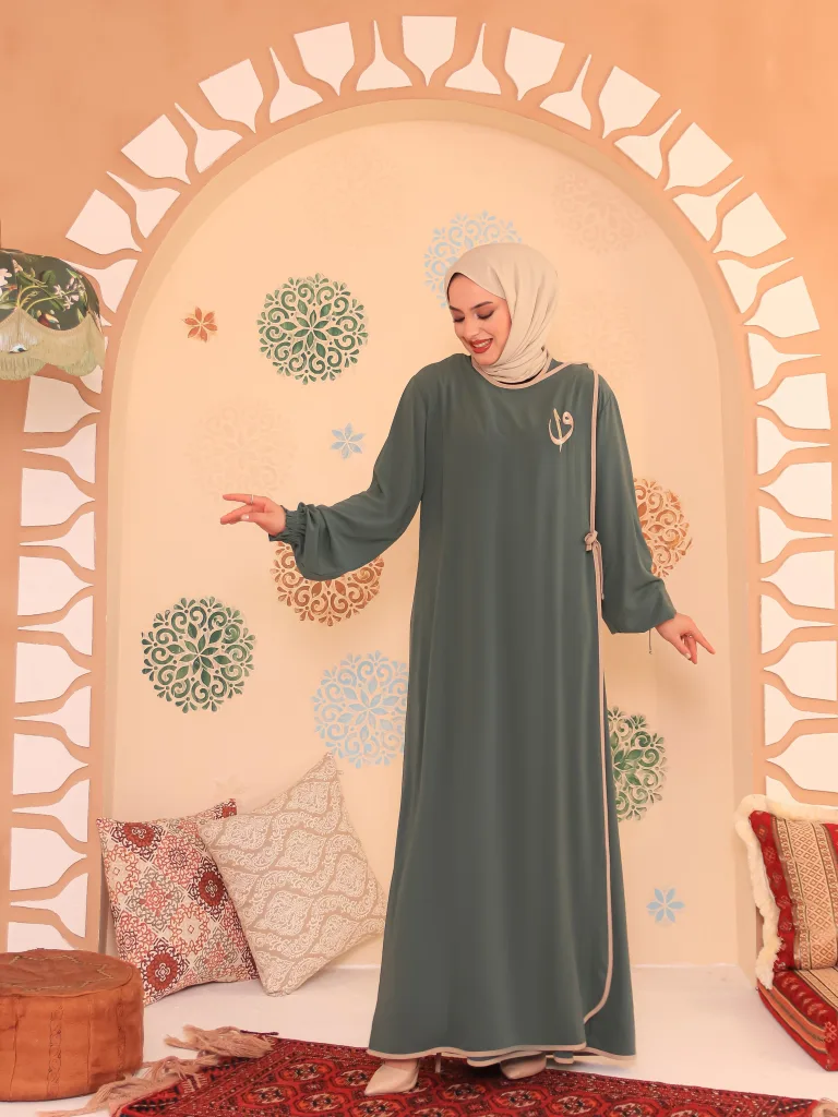 Elif Vav Detaylı Ferace - Mint Yeşili