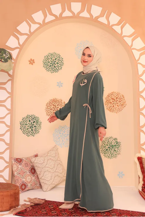 Elif Vav Detaylı Ferace - Mint Yeşili