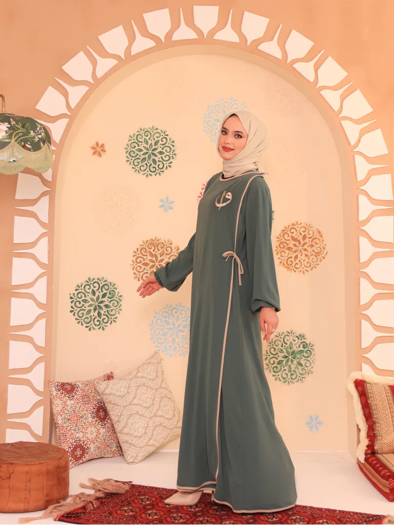 Elif Vav Detaylı Ferace - Mint Yeşili