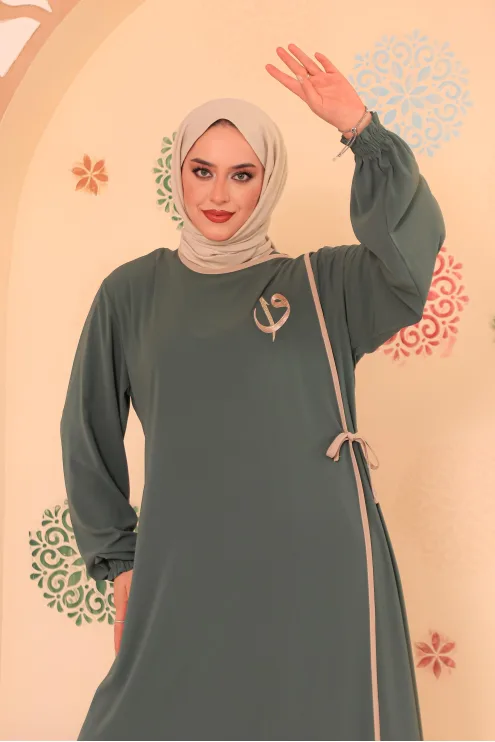 Elif Vav Detaylı Ferace - Mint Yeşili