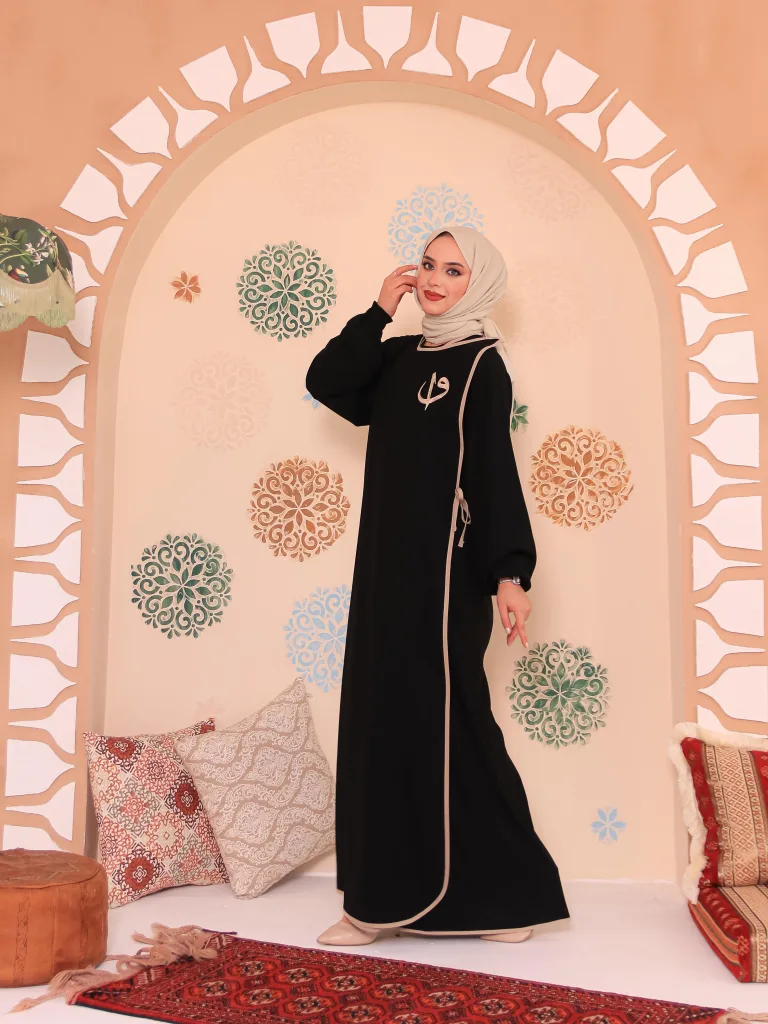 Elif Vav Detaylı Ferace - Siyah