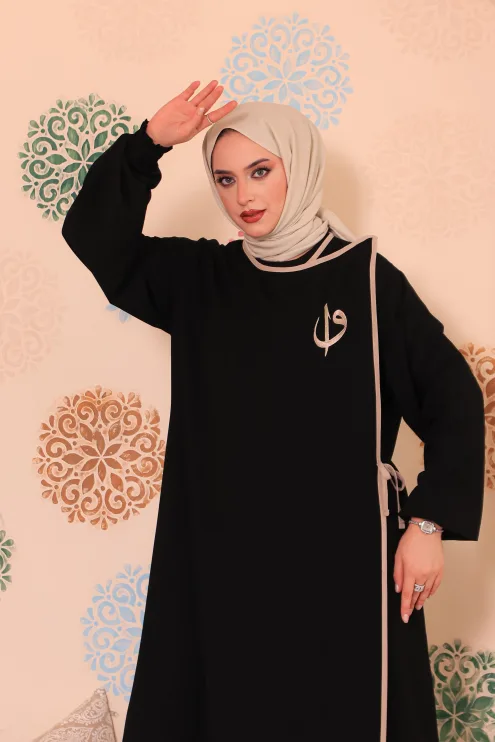 Elif Vav Detaylı Ferace - Siyah