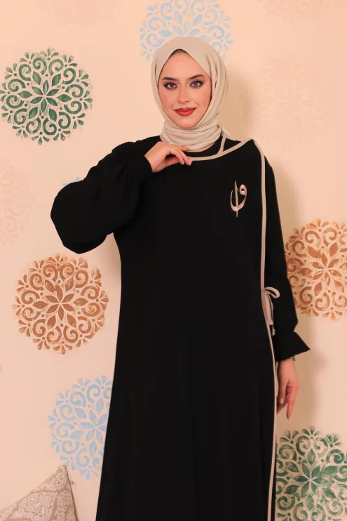 Elif Vav Detaylı Ferace - Siyah