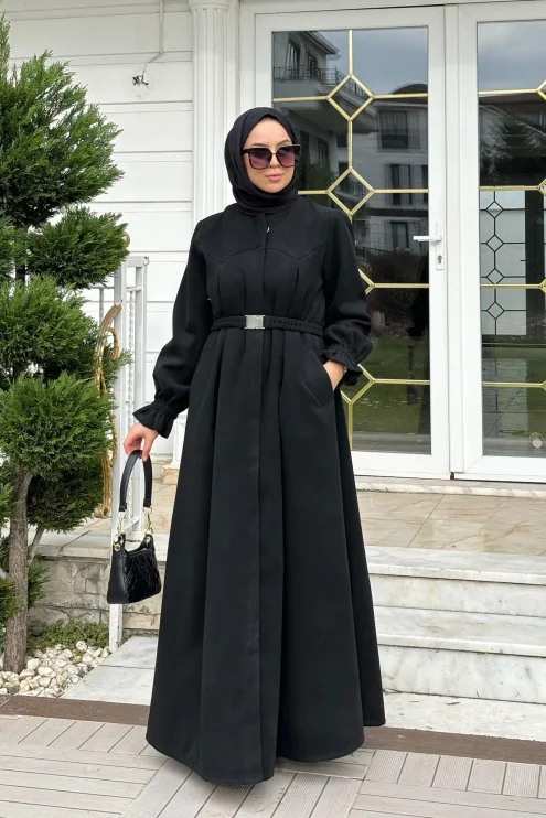 Kaşe Kloş Kaban - Siyah