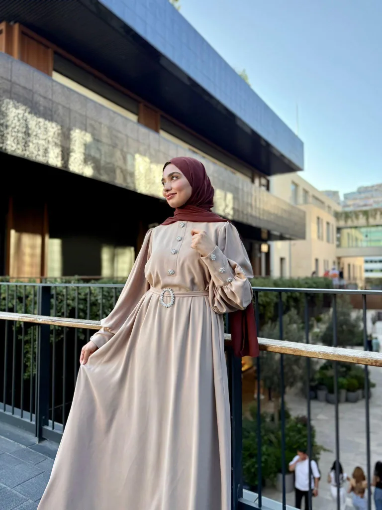 Kristal Taşlı Abaya - Bej