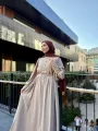 Kristal Taşlı Abaya - Bej