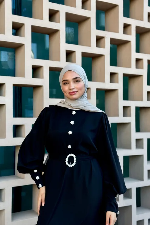 Kristal Taşlı Abaya - Siyah