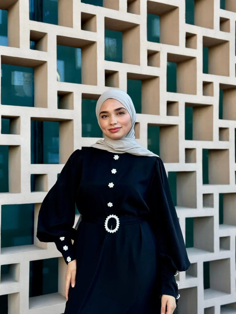 Kristal Taşlı Abaya - Siyah