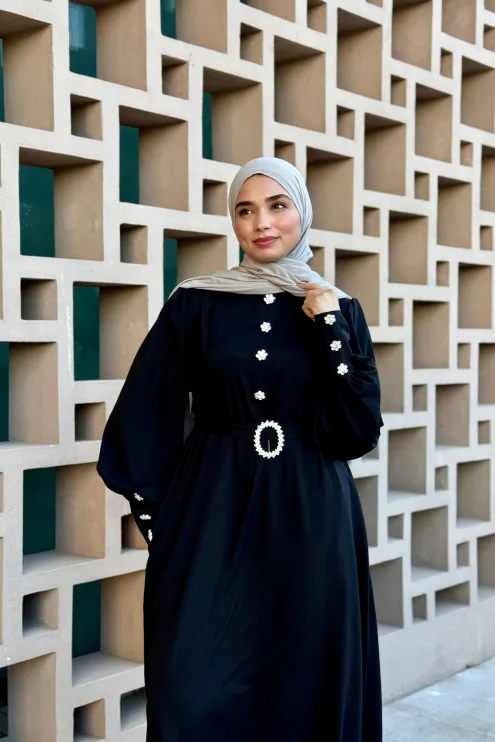 Kristal Taşlı Abaya - Siyah