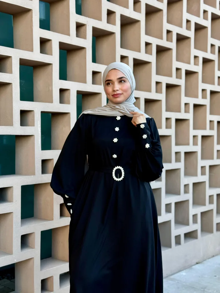 Kristal Taşlı Abaya - Siyah