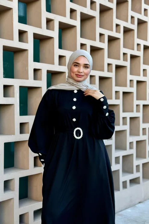 Kristal Taşlı Abaya - Siyah