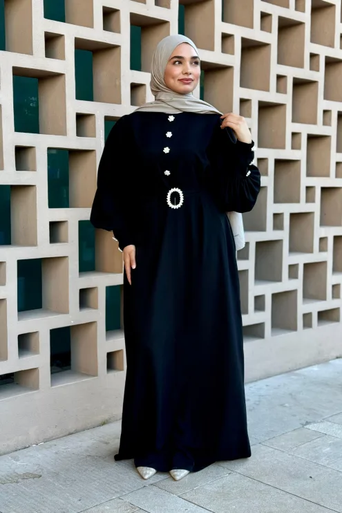 Kristal Taşlı Abaya - Siyah