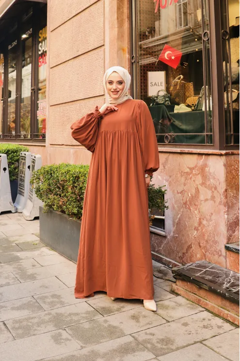 Ponçik Elbise - Taba