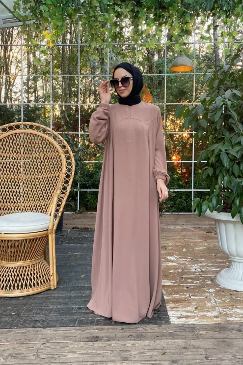 Rabia Robalı Elbise - Camel