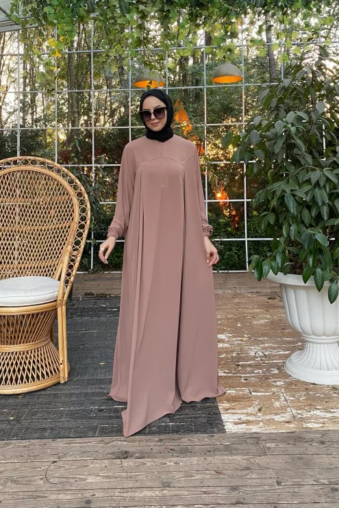 Rabia Robalı Elbise - Camel