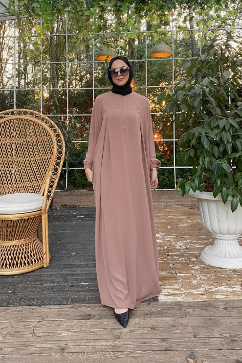 Rabia Robalı Elbise - Camel