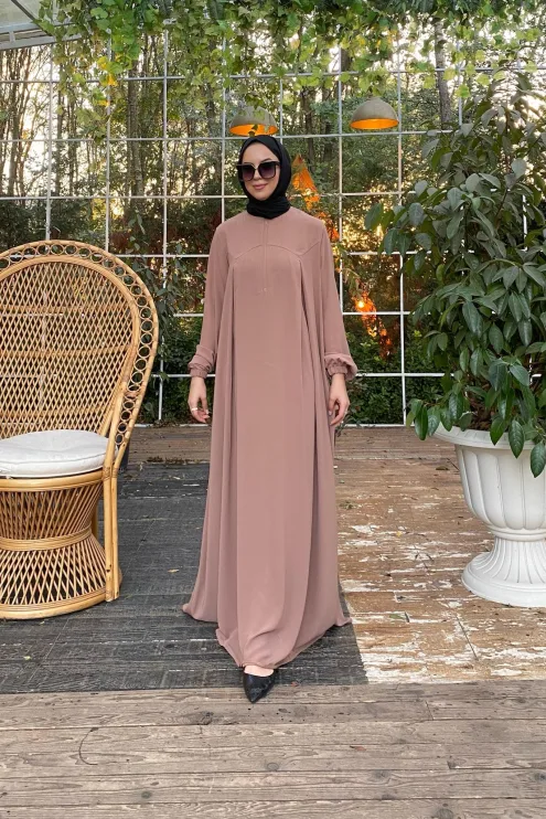 Rabia Robalı Elbise - Camel