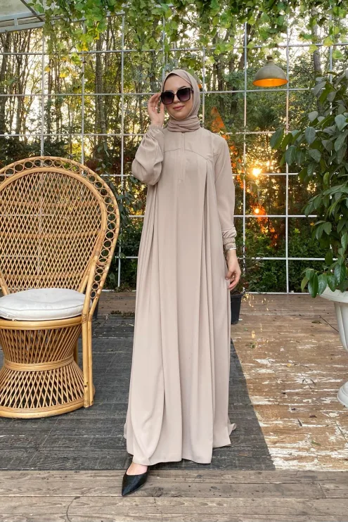 Rabia Robalı Elbise - Bej