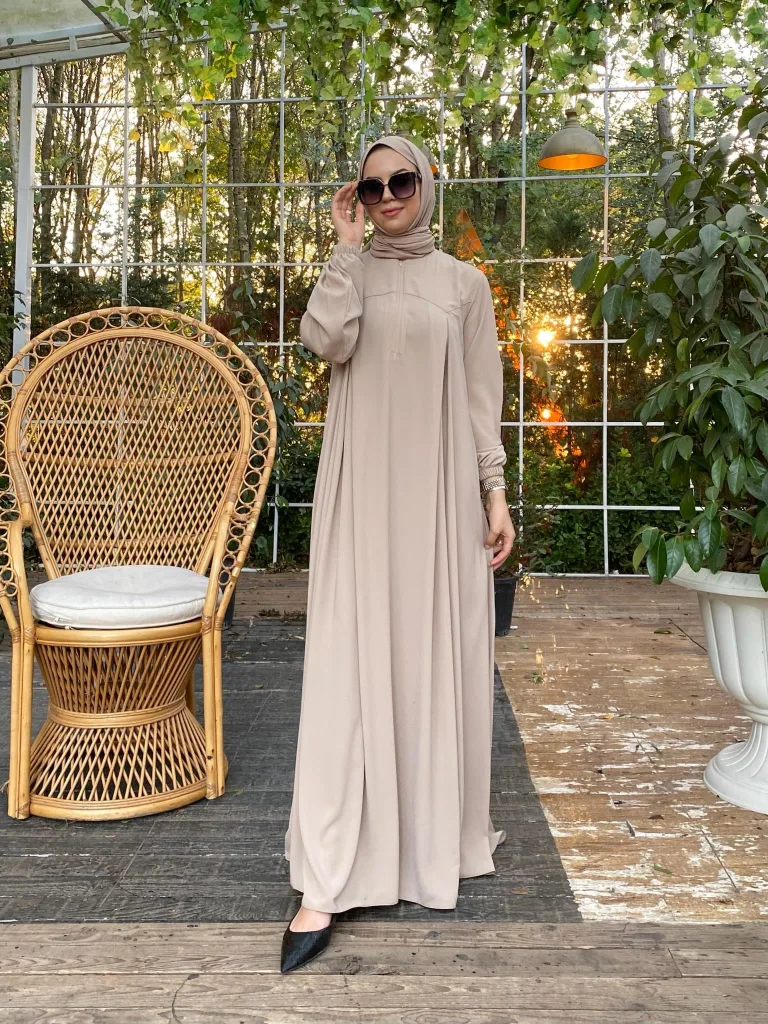 Rabia Robalı Elbise - Bej