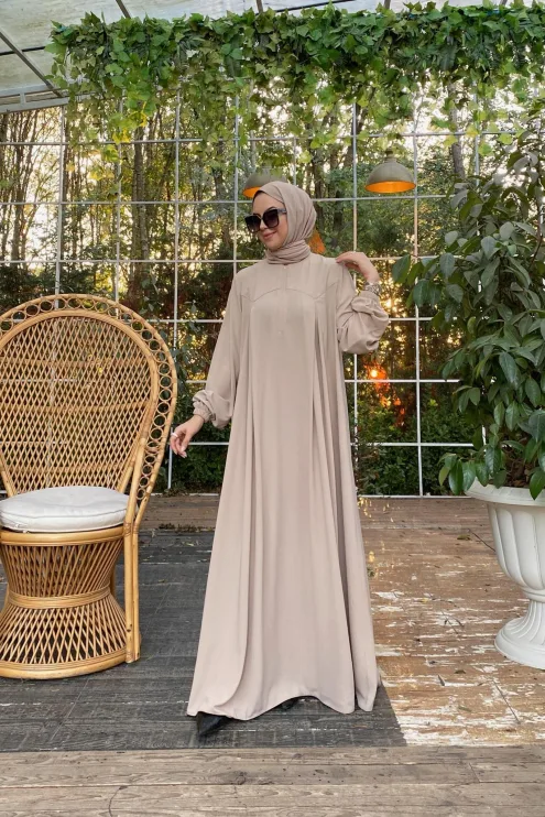 Rabia Robalı Elbise - Bej