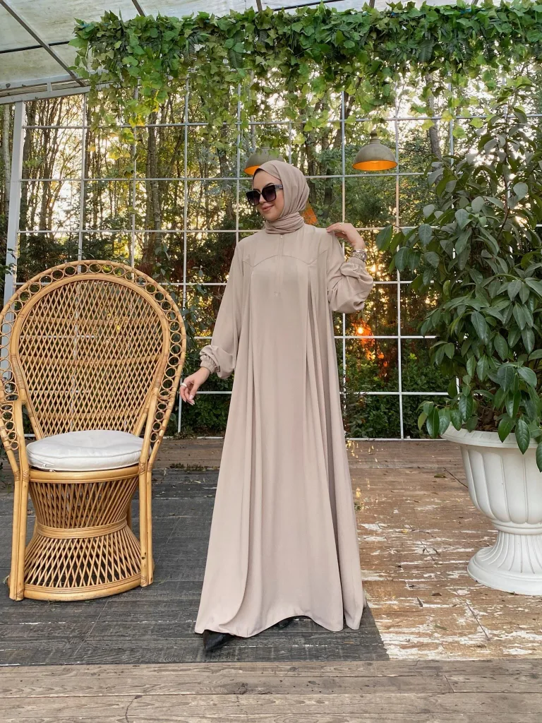 Rabia Robalı Elbise - Bej