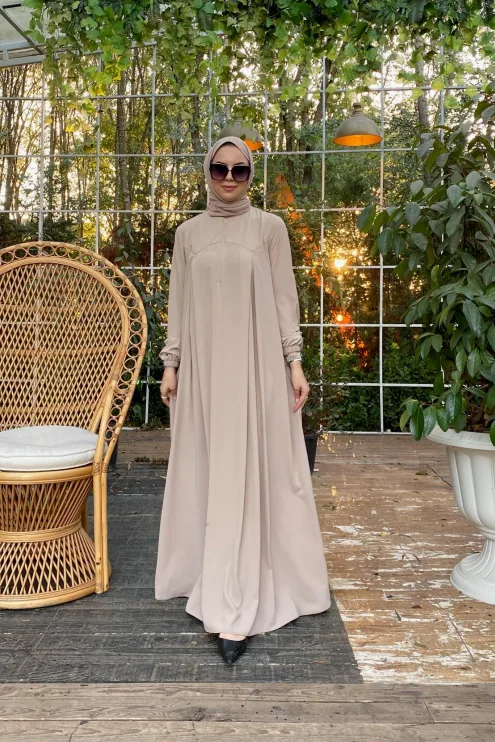 Rabia Robalı Elbise - Bej