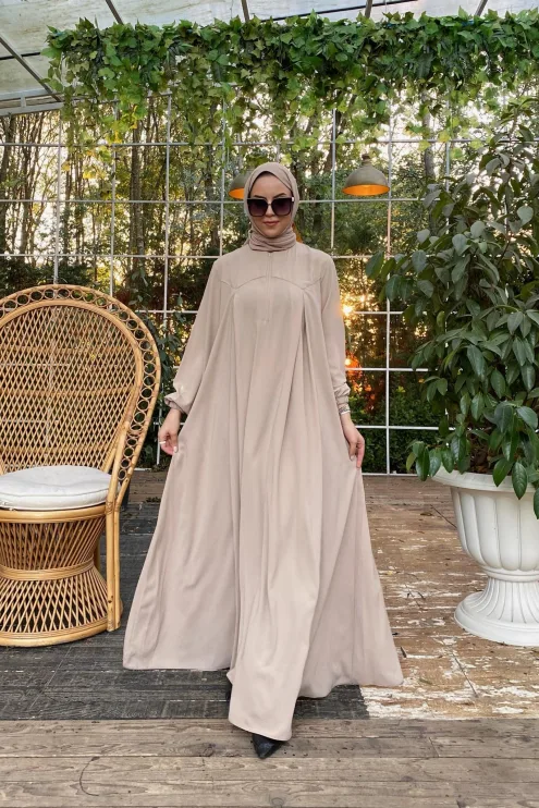 Rabia Robalı Elbise - Bej