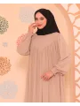 V Yaka Elbise - Bej