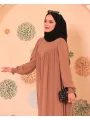 V Yaka Elbise - Camel